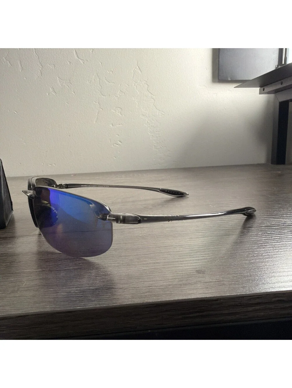 Maui Jim Ho'okipa MJ-407-11 Sport Sunglasses Black Gray Frame Blue Mirror Lenses